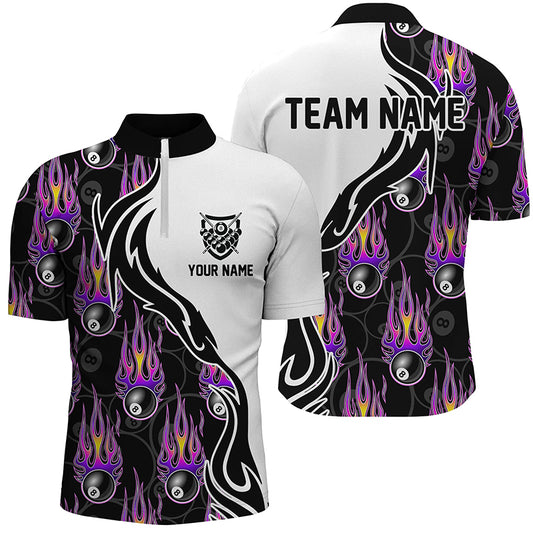 Personalized Billiard 8 Ball Flaming Pattern Purple Quarter-Zip Shirts For Men, Billiards Jerseys VHM0527