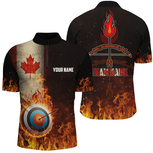 Personalized Canadian Flag Flaming Target Archery 3D Quarter-Zip Shirts For Men, Archery Jerseys VHM0997