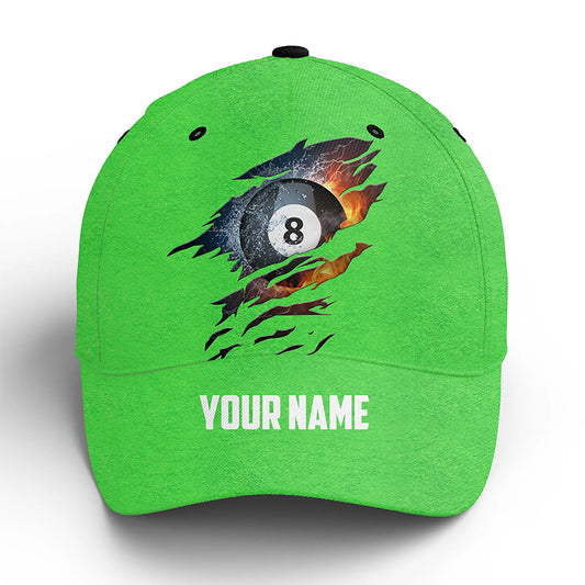 Personalized 8 Ball Water And Fire Billiard Hats For Men And Women, Custom Green Billiards Hat VHM0363