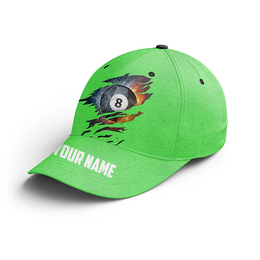 Personalized 8 Ball Water And Fire Billiard Hats For Men And Women, Custom Green Billiards Hat VHM0363