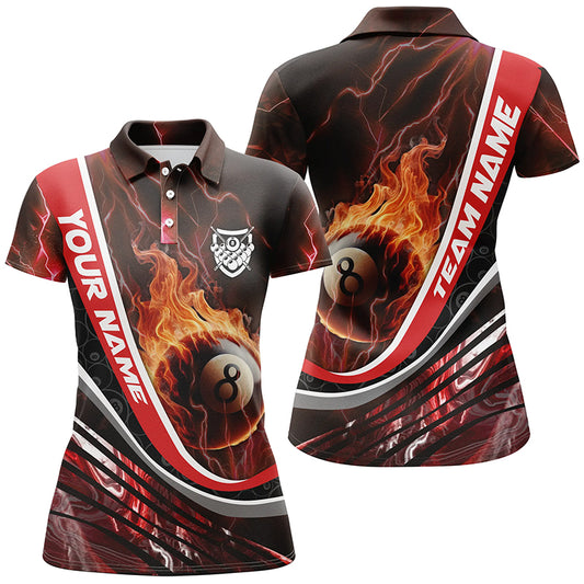 Personalized Thunder Red Fire 8 Ball Billiard 3D Quarter-Zip Shirts For Women, 8 Ball Pool Jerseys VHM1069