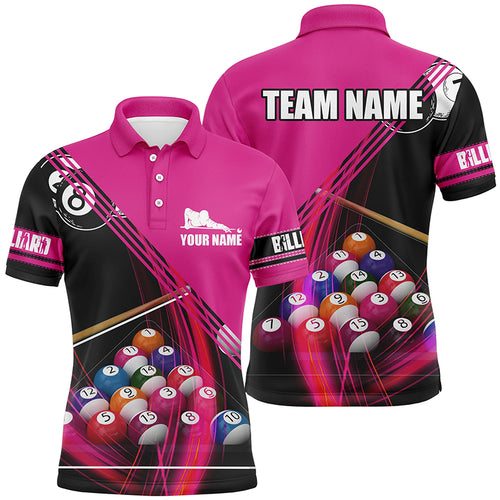 Personalized Billiard Balls Pink 3D Polo Shirts For Men, Custom Player Billiards Pool Jerseys VHM0158