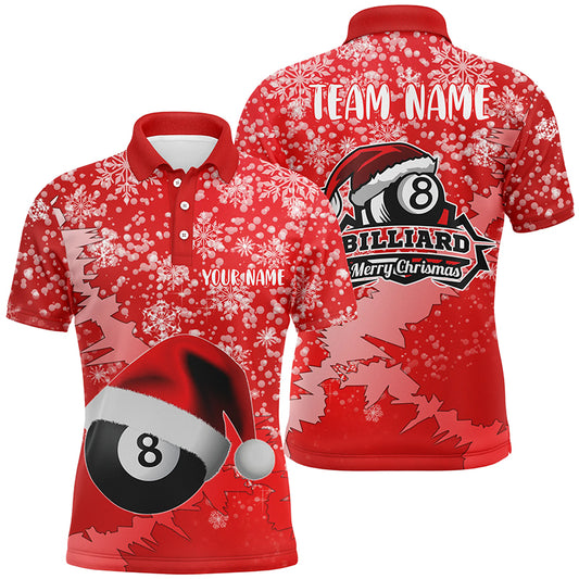 Personalized Merry Christmas 8 Ball Pool Billiards Polo Shirts For Men, Christmas Billiards Shirts VHM0621