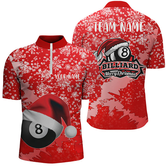 Personalized Christmas 8 Ball Pool Billiards Quarter-Zip Shirts For Men Christmas Billiards Shirts VHM0621