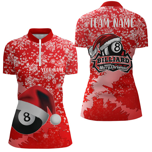 Personalized Christmas 8 Ball Pool Billiards Quarter-Zip Shirts For Women Christmas Billiards Shirts VHM0621
