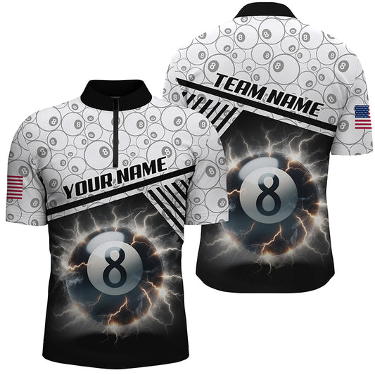 Personalized Thunder Lighting 8 Ball Billiard 3D Quarter-Zip Shirts For Men, 8 Ball Pool Jerseys VHM1011