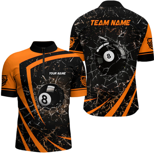 Personalized Orange Glass Break 8 Ball Billiard 3D Quarter-Zip Shirts For Men 8 Ball Pool Jerseys VHM1150