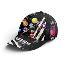 Load image into Gallery viewer, Custom Name US Flag Pool Balls Black Billiards Hat Cap, Personalized Billiards Gifts Billiars Hats VHM0455