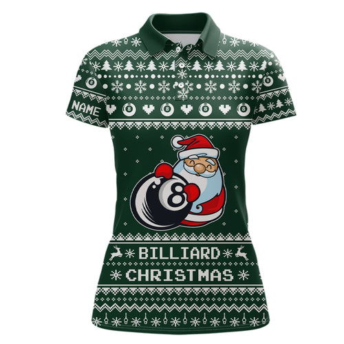 Personalized Funny Billiard 8 Ball Pool With Santa Claus Christmas Billiard Polo Shirts For Women VHM0651