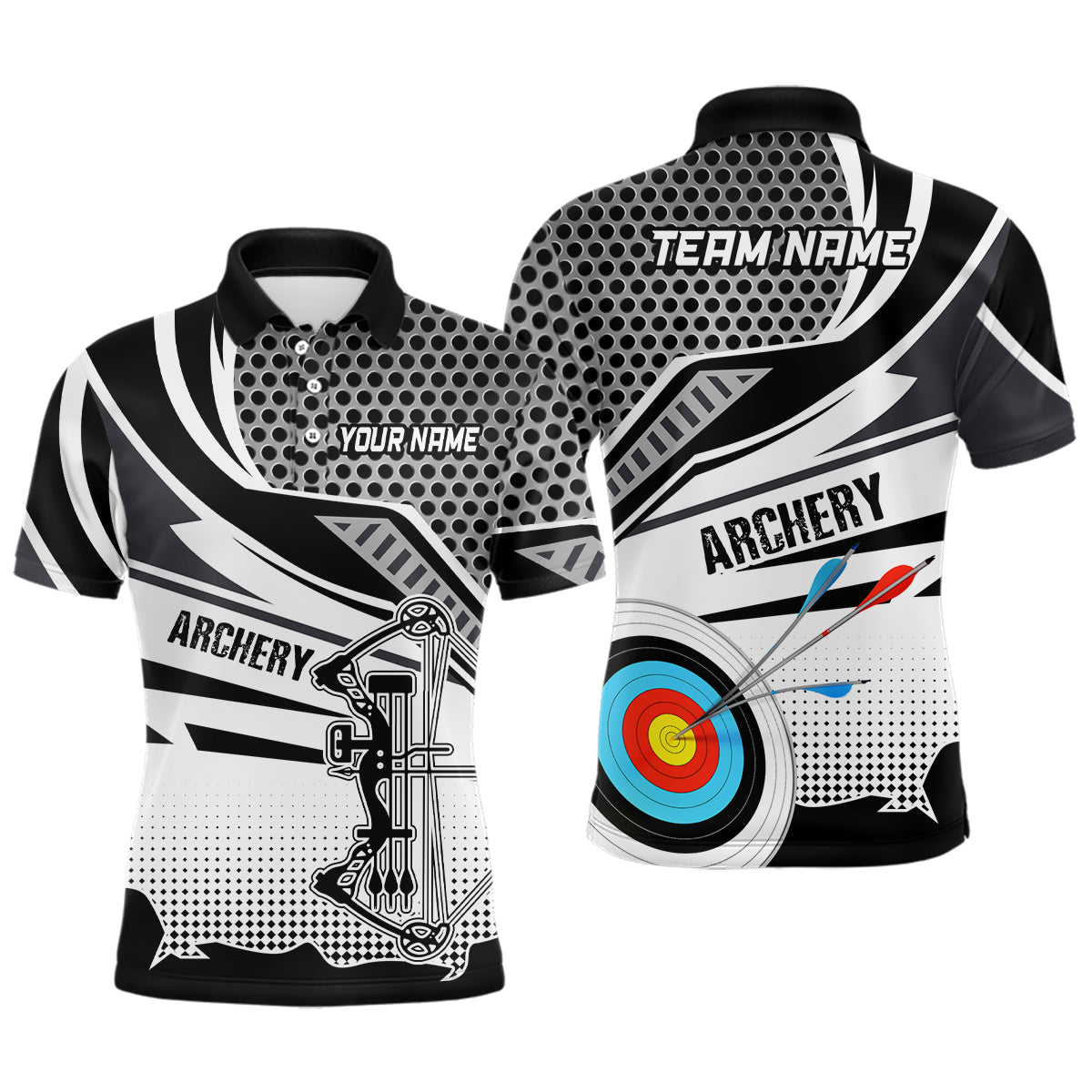 Personalized Modern Compound Bow And Arrow Archery Polo Shirts For Men, 3D Target Archery Shirts VHM0668