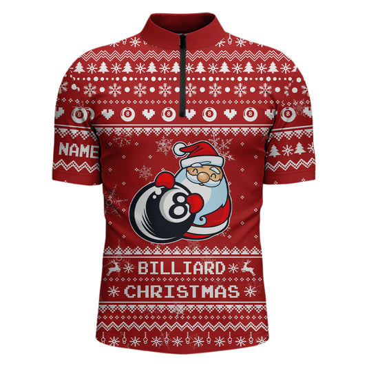 Personalized Billiard 8 Ball Pool With Santa Claus Christmas Billiard Quarter-Zip Shirts For Men VHM0672