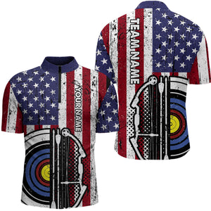 Personalized Retro American Flag 3D Target Archery Quarter-Zip Shirts For Men, Archery Team Shirts VHM0679