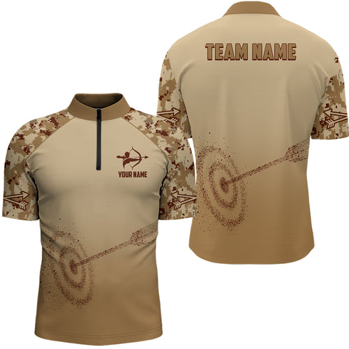 Personalized Light Brown Camo 3D Target Archery Quarter-Zip Shirts For Men, Archery Team Shirts VHM0687