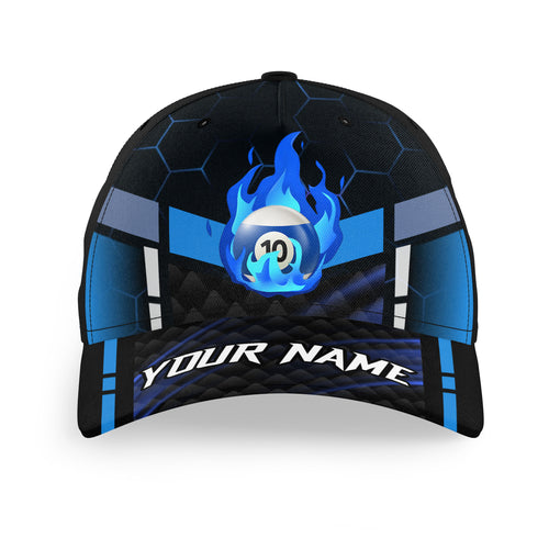 Personalized Flame Blue 10 Ball Pool Billiards Hats For Pool Players Custom Name Top Hat Billiards VHM1166