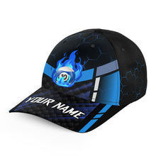 Load image into Gallery viewer, Personalized Flame Blue 10 Ball Pool Billiards Hats For Pool Players Custom Name Top Hat Billiards VHM1166