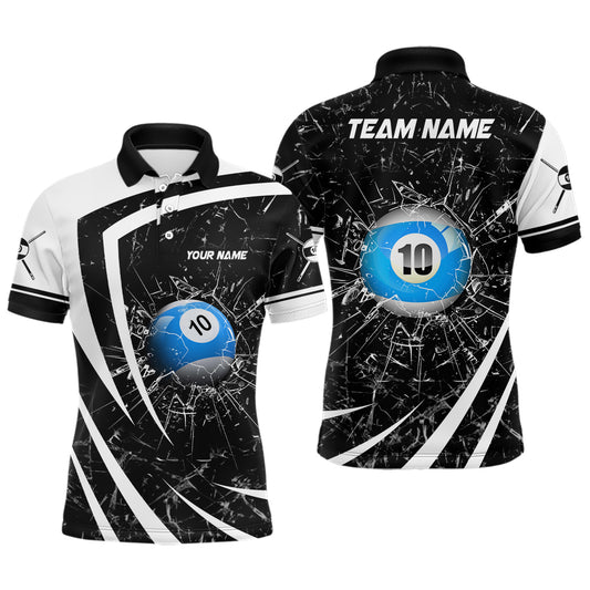 Personalized White Black Glass Break 10 Ball Pool 3D Polo Shirts For Men Billiards 10 Ball Shirts VHM1170