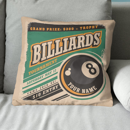 Personalized Retro Billiard Tournament Throw Pillow Gift For Pool Player VHM0840