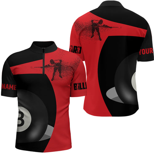 Personalized Customized 3D Funny Billiard Player 8 Ball Pool Red Black Quarter-Zip Shirts For Men VHM0510