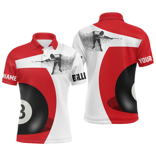 Personalized 3D Funny Billiard Player 8 Ball Pool Red White Polo Shirts For Men, Billiards Jerseys VHM0512
