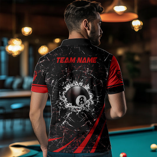 Personalized Red Glass Break 8 Ball Billiard 3D Polo Shirts For Men, Custom 8 Ball Pool Jerseys VHM0973