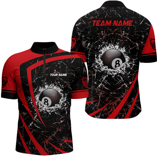 Personalized Red Glass Break 8 Ball Billiard 3D Quarter-Zip Shirts For Men, 8 Ball Pool Jerseys VHM0973