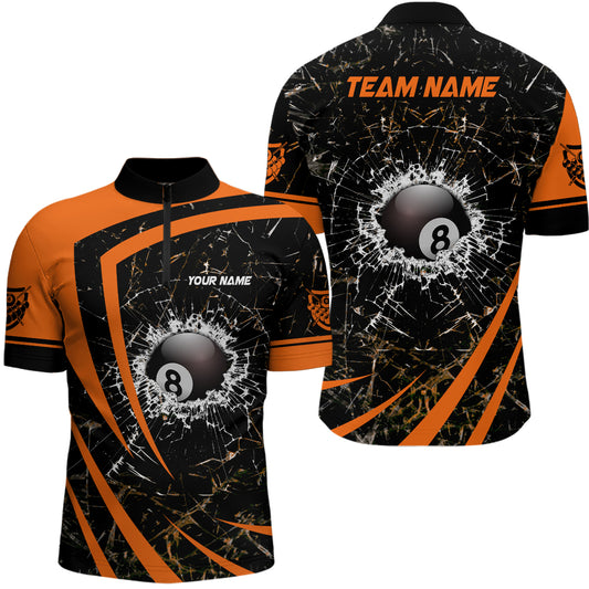 Personalized Orange Glass Break 8 Ball Billiard 3D Quarter-Zip Shirts For Men, 8 Ball Pool Jerseys VHM0975