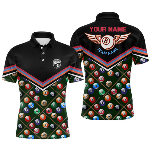 Personalized Billiard Balls Pattern 3D Polo Shirts For Men, Custom Funny 8 Ball Billiard Jerseys VHM0092