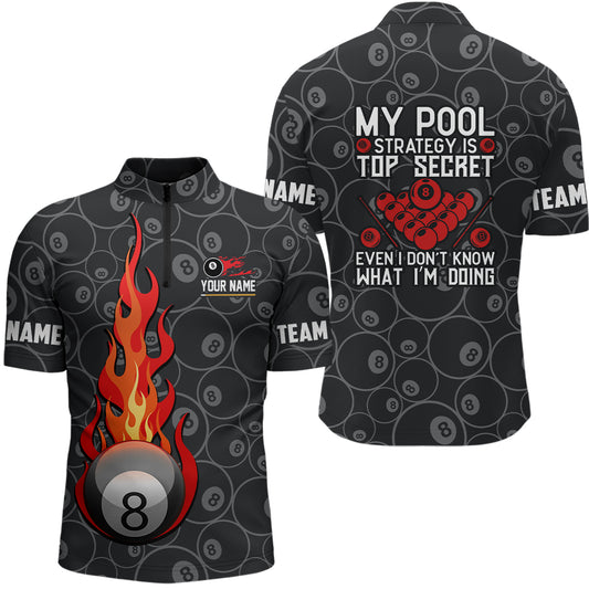 Personalized 8 Ball Flame Billiard Quarter-Zip Shirts For Men, 8 Ball Pattern Billiard Jerseys VHM0723