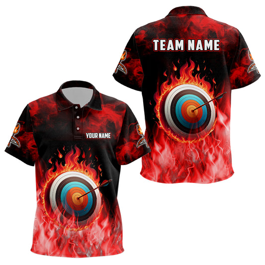 Personalized Red Flaming Target Archery 3D Polo Shirts For Kids, Fire Bow And Arrow Archery Jerseys VHM0987