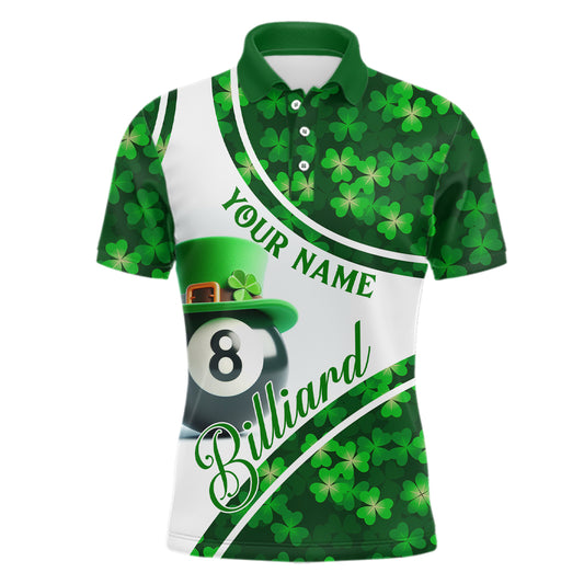 Personalized St Patrick's Day Billiard 8 Ball 3D Polo Shirts For Men, Shamrock Billiard Jerseys VHM0995