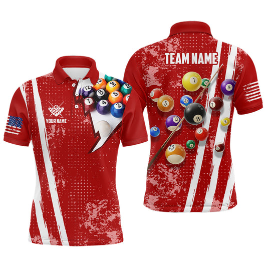 Personalized Pool Player 8 Ball Pool Red Billiards Polo Shirts For Men, US Flag Billiard Jerseys VHM0550