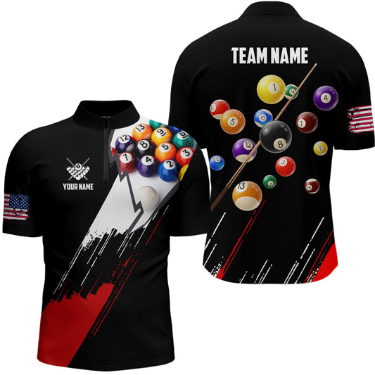 Personalized Pool Player 8 Ball Pool Billiard Quarter-Zip Shirts For Men, US Flag Billiard Jerseys VHM0551