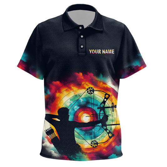 Personalized Archery Colorful Tie Dye 3D Polo Shirts For Kids, Custom Silhouette Men Archery Jerseys VHM1002