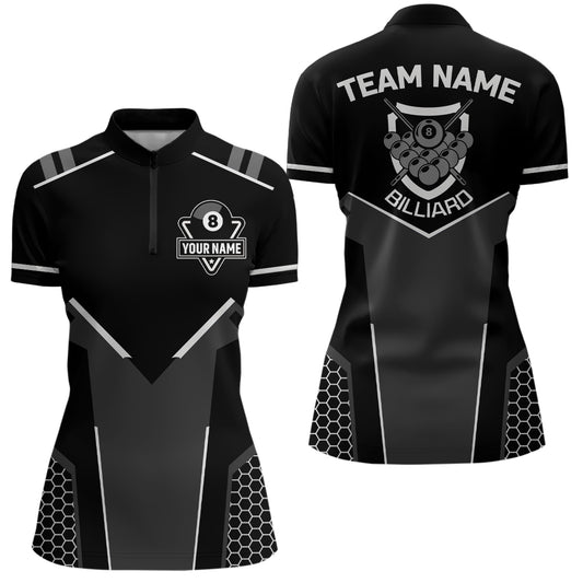 Personalized Black White 8 Ball Billiard 3D Quarter-Zip Shirts For Women, 8 Ball Pool Team Jerseys VHM1055