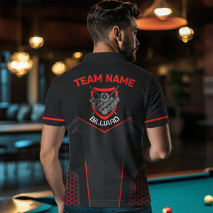 Personalized Style Black Red 8 Ball Billiard 3D Polo Shirts For Men, Custom 8 Ball Pool Team Shirts VHM1056