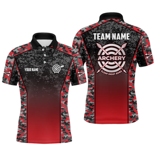 Personalized Camo Red Archery Polo Shirts For Men Custom Archery Jerseys Mens Archery Team Shirts VHM1133