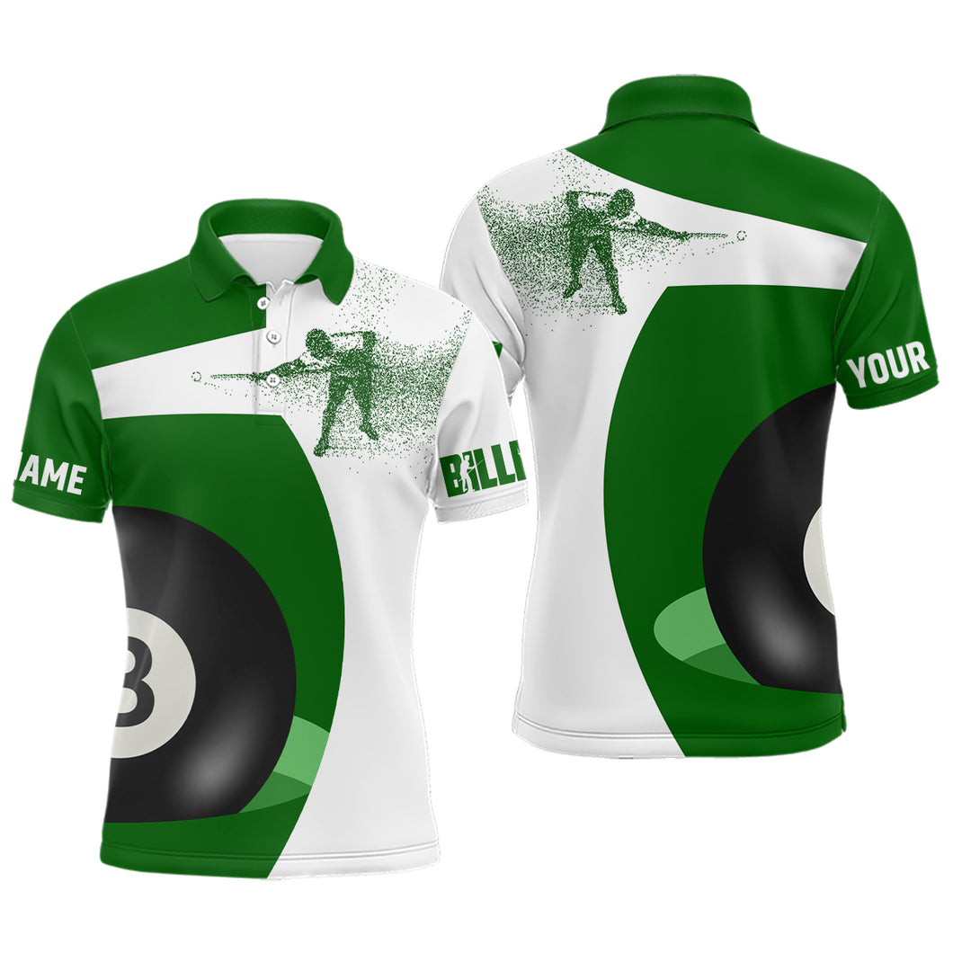 Personalized Billiard 3D Funny Billiard Player Polo Shirts For Men, Green Custom Billiards Jerseys VHM0118