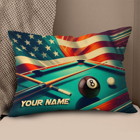 Personalized US Flag 8 Ball Billiard Pillow, Throw Pillow Billiard Gifts VHM0903