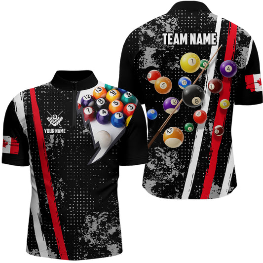 Personalized Pool Player Billiards 8 Ball Quarter-Zip Shirts For Men, Canadian Flag Billiard Shirts VHM0756