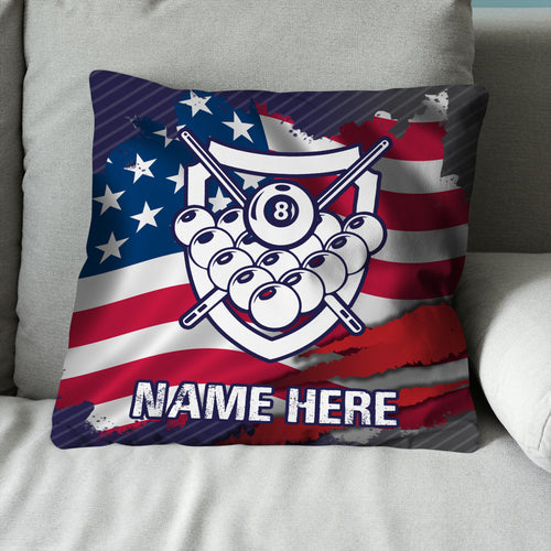 Personalized US Flag Billiards 8 Ball Throw Pillow Custom Billiard Gifts VHM0919