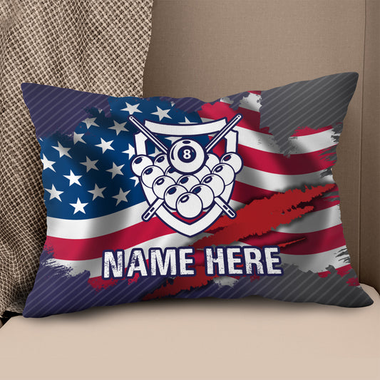 Personalized US Flag Billiards 8 Ball Throw Pillow Custom Billiard Gifts VHM0919
