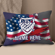 Load image into Gallery viewer, Personalized US Flag Billiards 8 Ball Throw Pillow Custom Billiard Gifts VHM0919