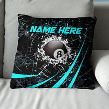 Load image into Gallery viewer, Personalized Blue Glass Break 8 Ball Billiard 3D Pillow, Billiards Gifts VHM0921