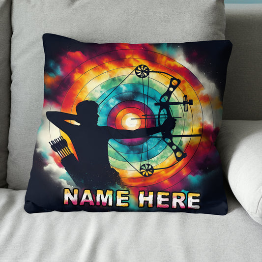 Personalized Archery Colorful Tie Dye Throw Pillow Custom Archery Gifts VHM0924