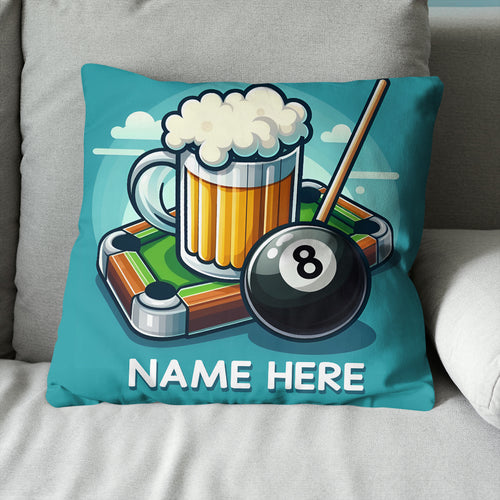Personalized Funny Beer And Billiards 8 Ball Throw Pillow Billiard Gifts VHM0929