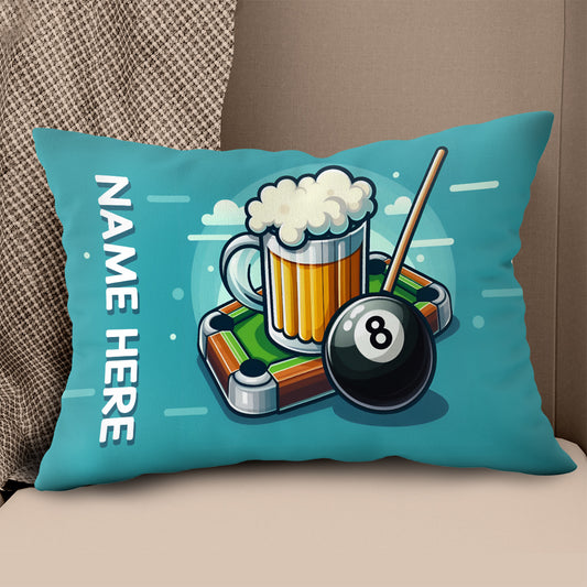 Personalized Funny Beer And Billiards 8 Ball Throw Pillow Billiard Gifts VHM0929