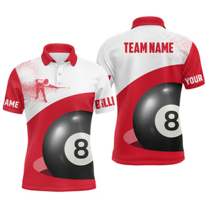 Personalized 3D Funny Billiard 8 Ball Pool Red Polo Shirts For Men, Custom Player Billiards Jerseys VHM0165