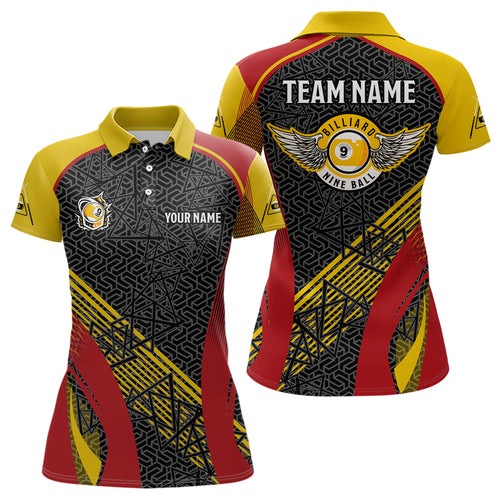 Personalized Funny Wings 9 Ball Pool Billiard Polo Shirts For Women, Custom 9 Ball Pool Team Shirts VHM0777