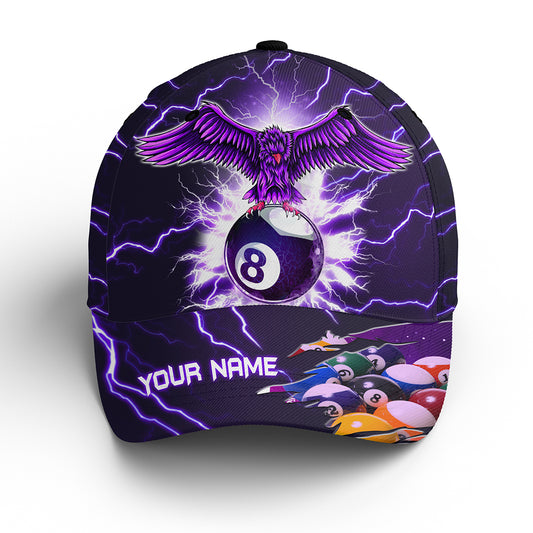 Personalized Thunder Pattern Eagle 8 Ball Purple 3D Billiards Hat For Men And Women, Billiards Hat VHM0419