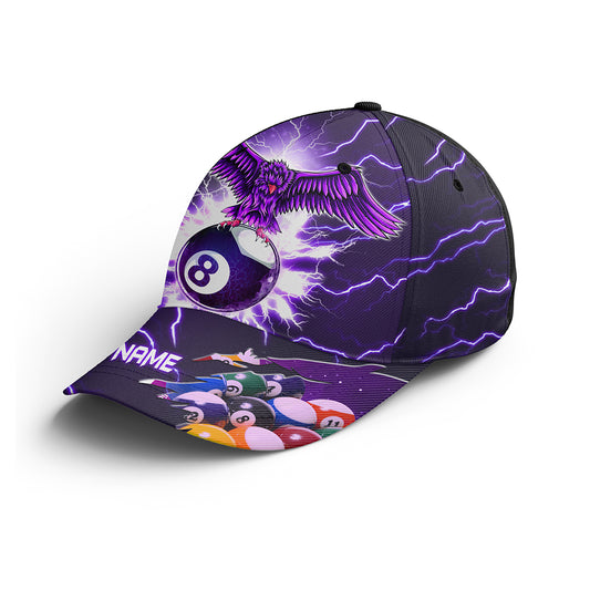 Personalized Thunder Pattern Eagle 8 Ball Purple 3D Billiards Hat For Men And Women, Billiards Hat VHM0419